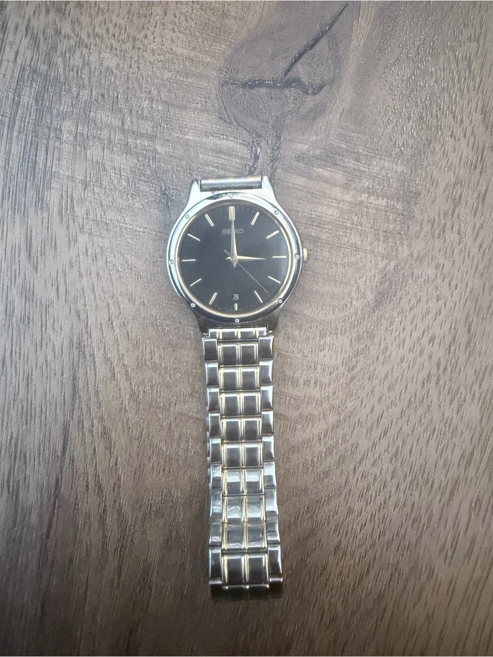 Vintage Seiko Silver and Gold two tone Men's Watch with Black Dial